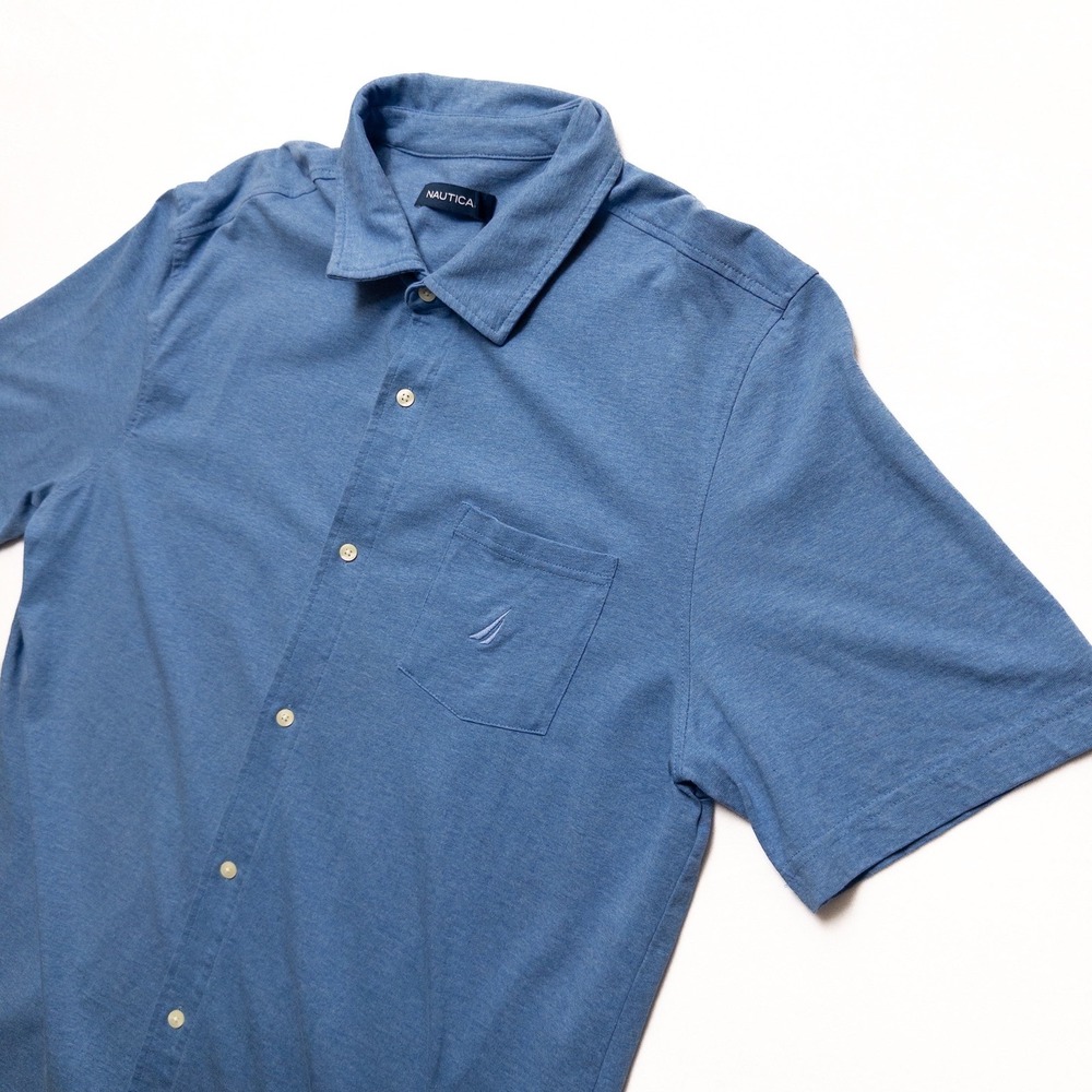 Nautica Short Sleeve‎ Button Up Shirt Mens 2XL Blue Heathered